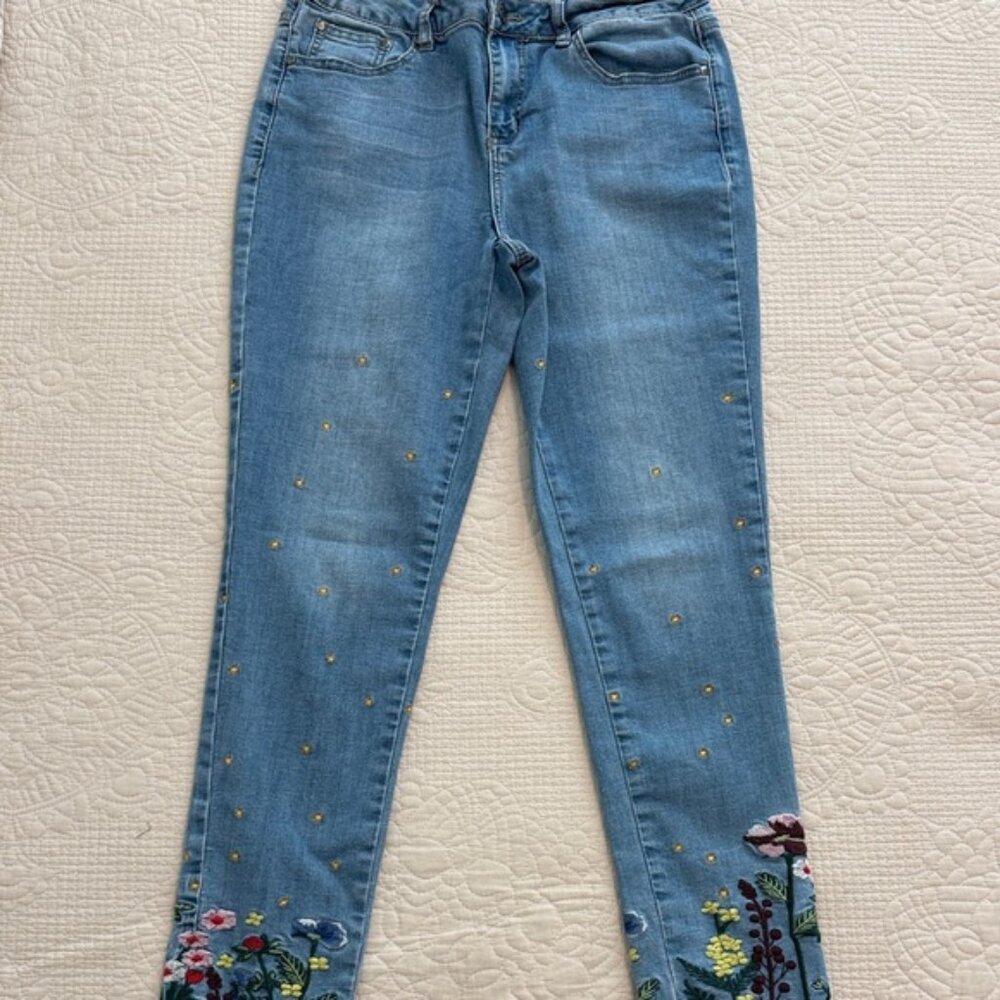 Vintage Y2K Earl Jeans cottage core  Boho Skinny Jeans Floral Embroidery 🌸